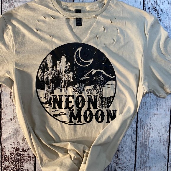 Backstage Customs Tops - Neon Moon Distressed Tee